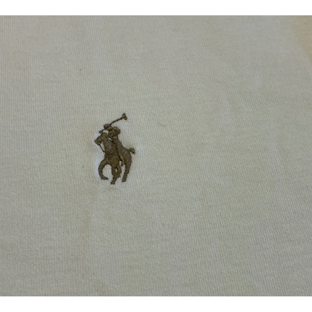 Polo Ralph Lauren Polo Shirt Cream Short Sleeve Cotton Mens Medium Classic Logo